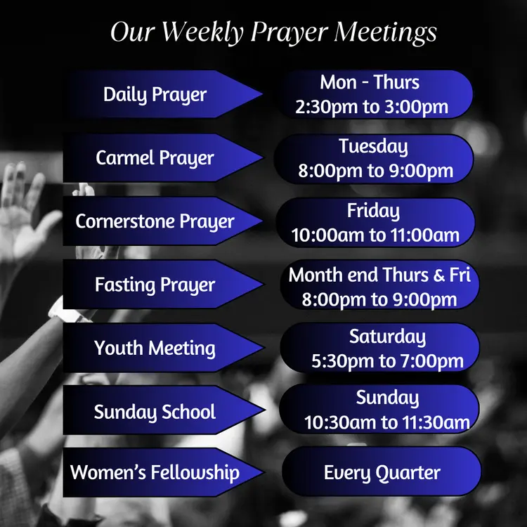 Weekly Prayer meeting Schedule